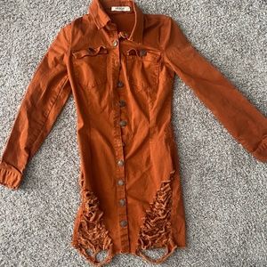 Orange jean distressed dress